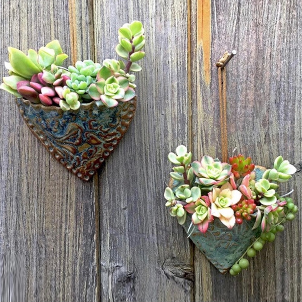Heart-Shaped Succulent Resin Flower Pot Planting Succulent Planter - RED GLAZE